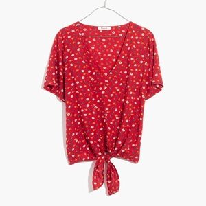 Madewell Floral Red V-Neck Tie-Front Top Boho Chic